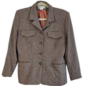 Y2K Jones New York Vintage Tweed Wool Blazer Jacket Four‑Button Front Size 12